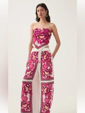 Aje 2 Piece Set Atomic Scarf Top Atomic Silk Relaxed Pant Boldly Blooming Pink